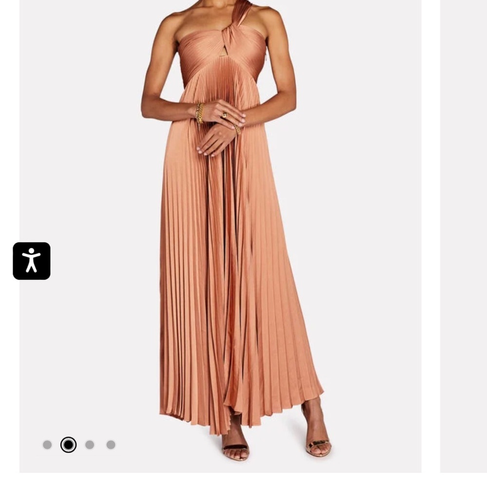 A.L.C. One-Shoulder Pleated Maxi Dress in Rust